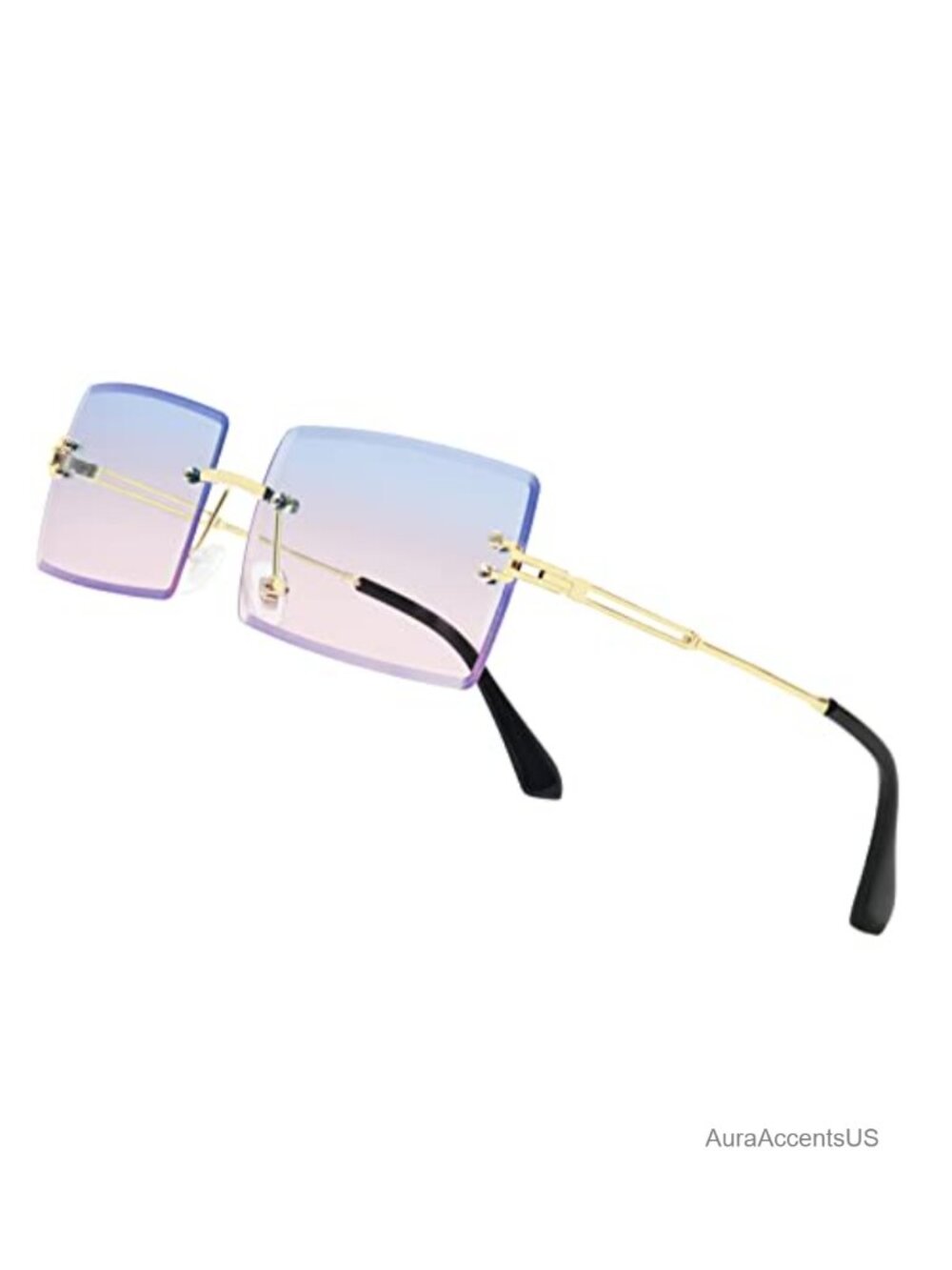 Small Rectangular Polarized Rimless Sunglasses UV400 Ultralight for Driving